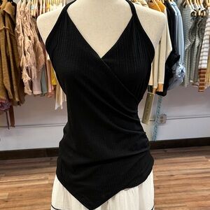 Doe & Rae Black Ribbed Halter Top